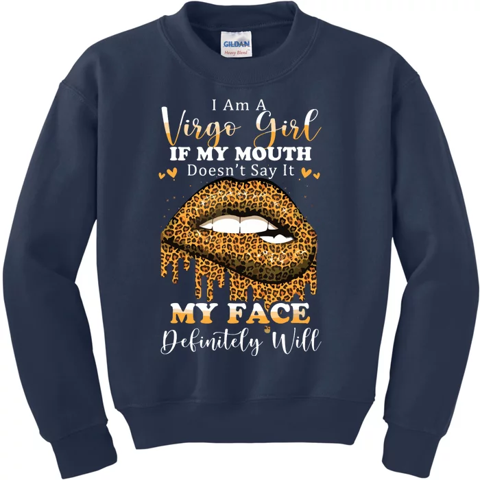 Leopard Lips Biting I Am A Virgo Girl Birthday Costumes Kids Sweatshirt