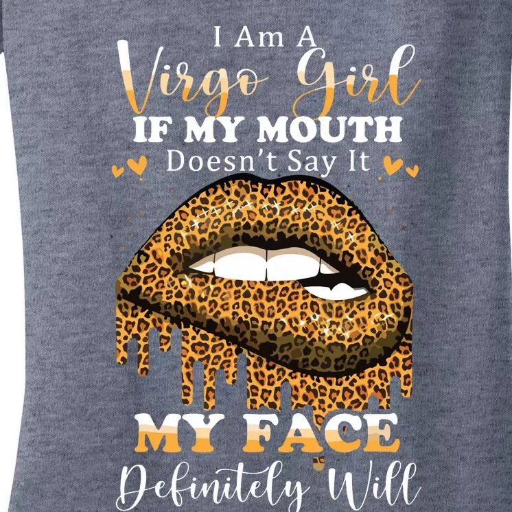 Leopard Lips Biting I Am A Virgo Girl Birthday Costumes Women's V-Neck T-Shirt