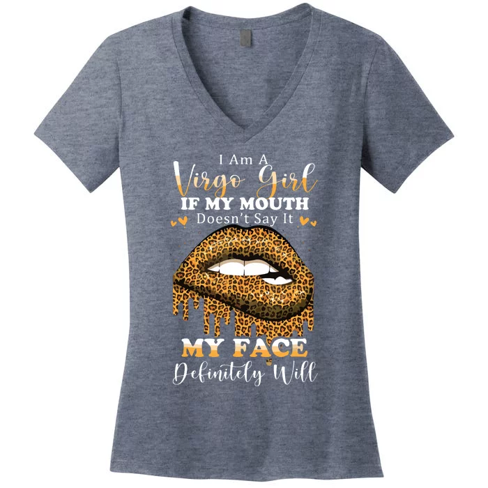 Leopard Lips Biting I Am A Virgo Girl Birthday Costumes Women's V-Neck T-Shirt