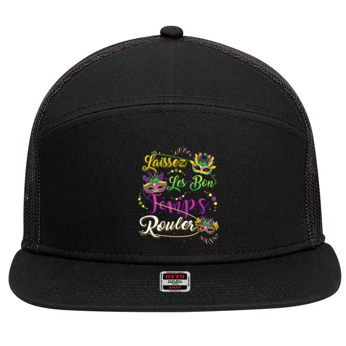 Laissez Les Bon Temps Rouler Mardi Gras Beads Tee 7 Panel Mesh Trucker Snapback Hat