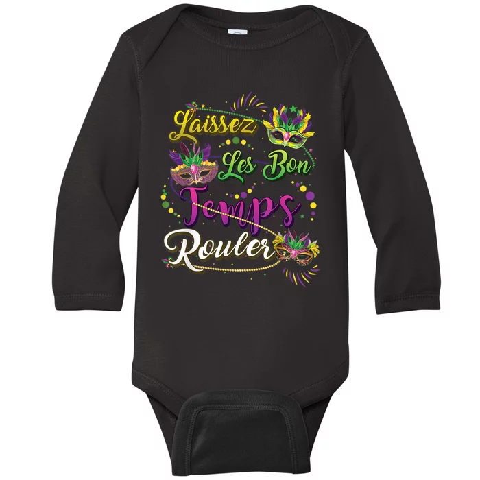 Laissez Les Bon Temps Rouler Mardi Gras Beads Tee Baby Long Sleeve Bodysuit