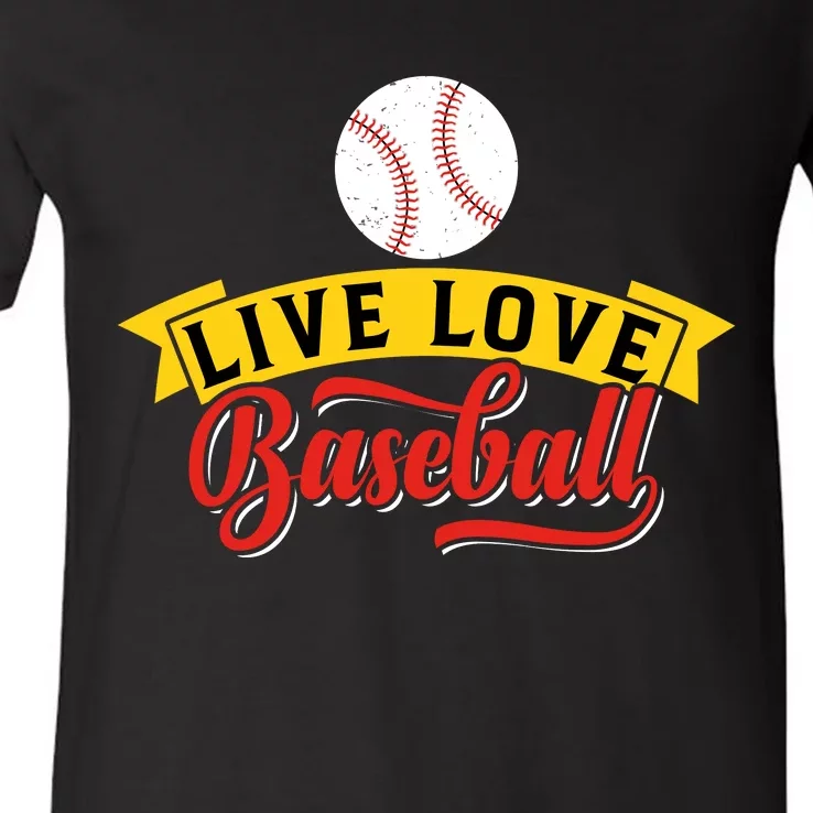 Live Love Baseball Funny Gift Baseball Lover Retro V-Neck T-Shirt