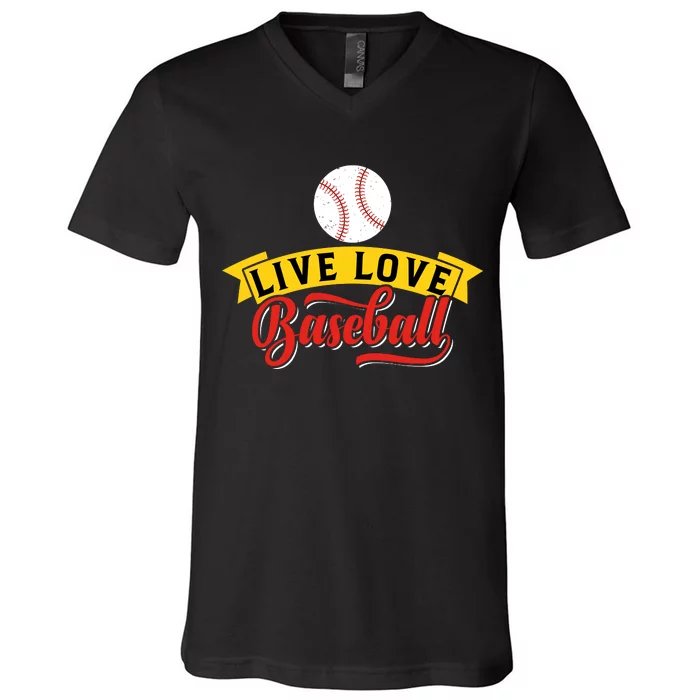 Live Love Baseball Funny Gift Baseball Lover Retro V-Neck T-Shirt