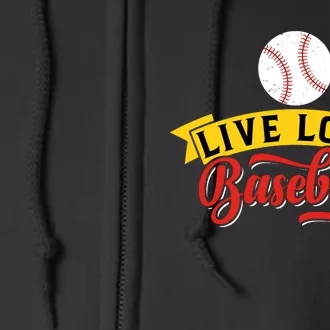 Live Love Baseball Funny Gift Baseball Lover Retro Full Zip Hoodie