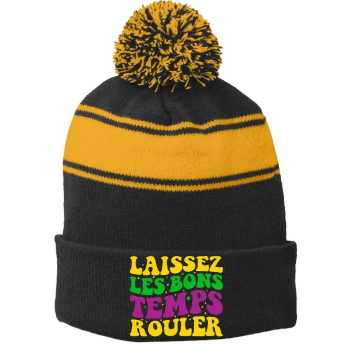 Laissez Les Bons Temps Rouler Mardi Gras New Orleans Stripe Pom Pom Beanie