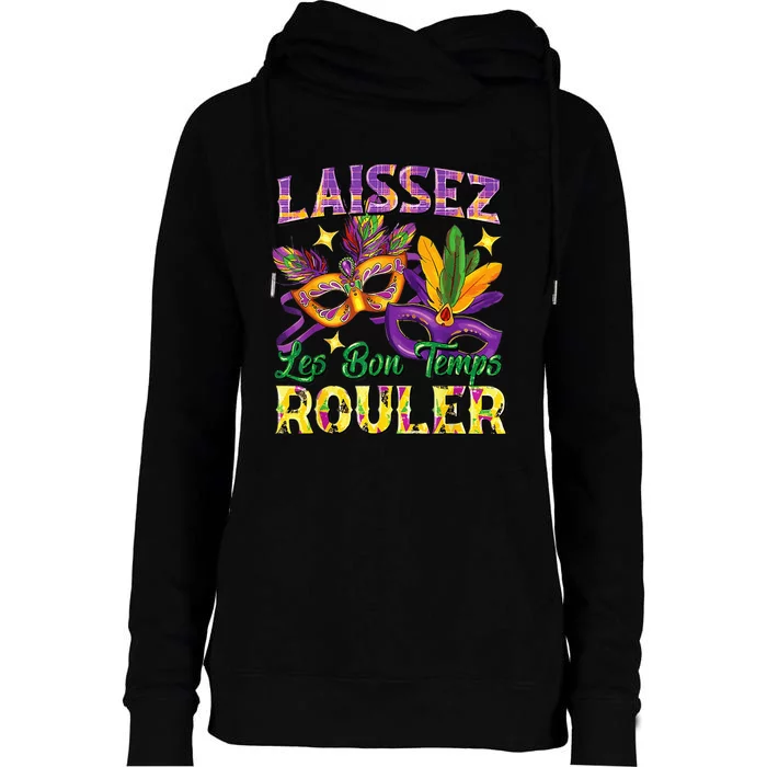 Laissez Les Bon Temps Rouler Mardi Gras 2024 Fleur De Lis1 Womens Funnel Neck Pullover Hood