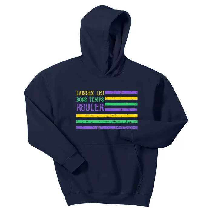 Laissez Les Bons Temps Rouler American Flag Mardi Gras Kids Hoodie