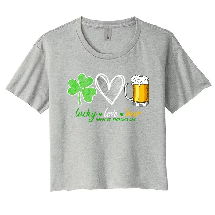 Lucky Love Beer Shamrock Happy St Patrick's Day Meaningful Gift Women's Crop Top Tee