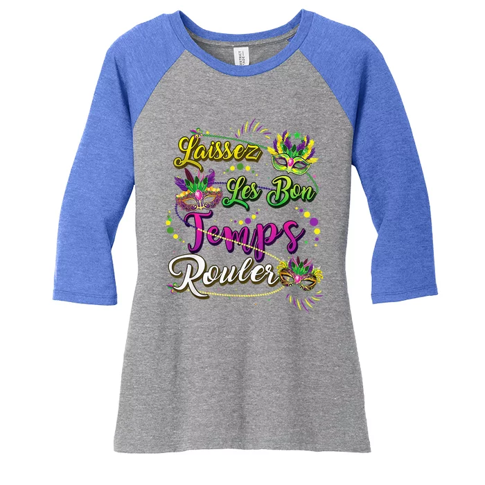 Laissez Les Bons Temps Rouler Mardi Gras 2024 New Orleans Women's Tri-Blend 3/4-Sleeve Raglan Shirt