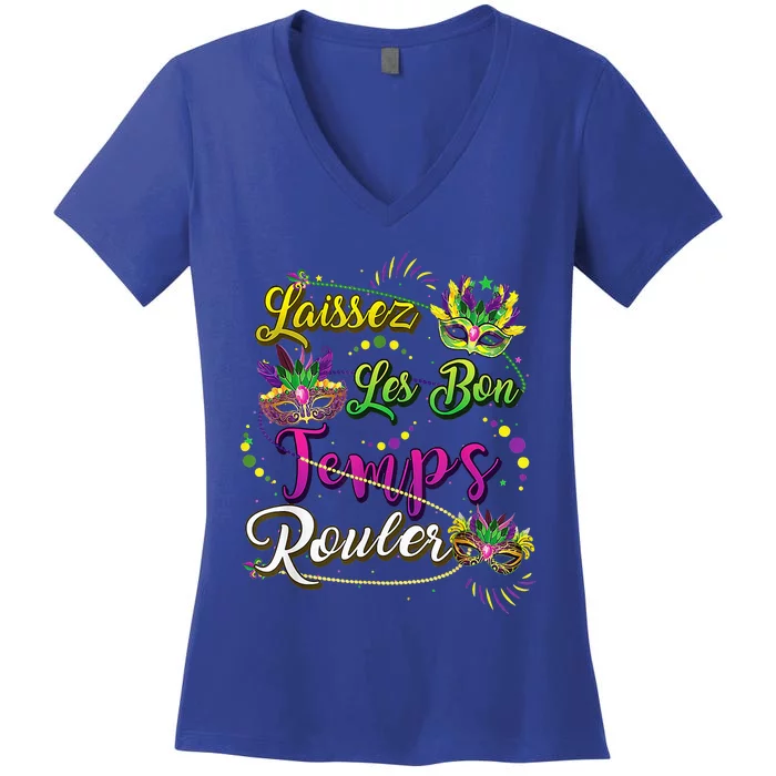 Laissez Les Bons Temps Rouler Mardi Gras 2024 New Orleans Women's V-Neck T-Shirt