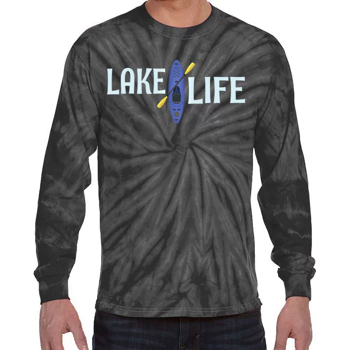 Lake Life Blue Kayak Gift Tie-Dye Long Sleeve Shirt