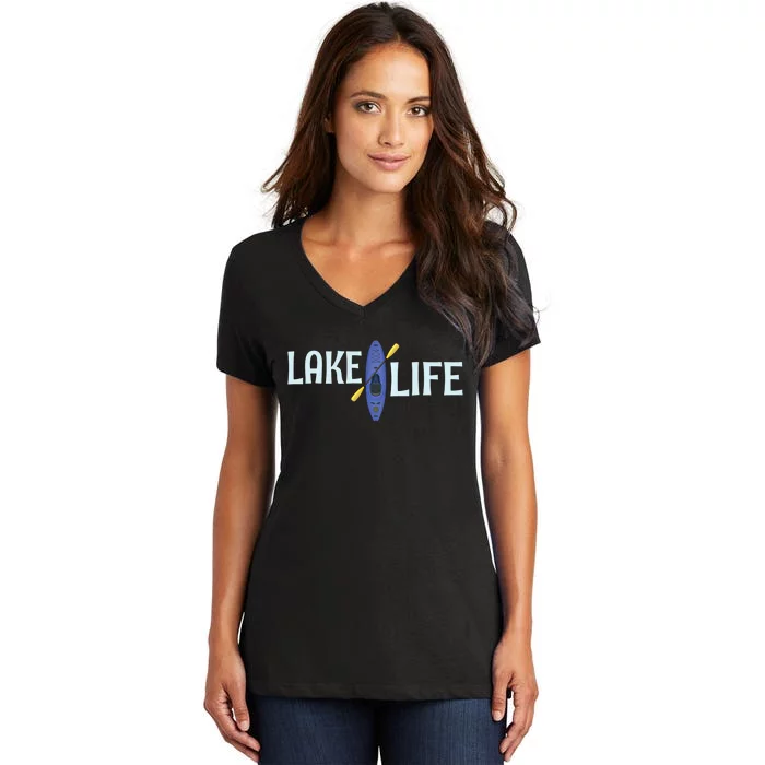 Lake Life Blue Kayak Gift Women's V-Neck T-Shirt