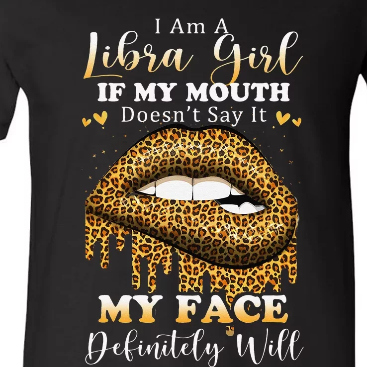 Leopard Lips Biting I Am A Libra Birthday Costumes V-Neck T-Shirt