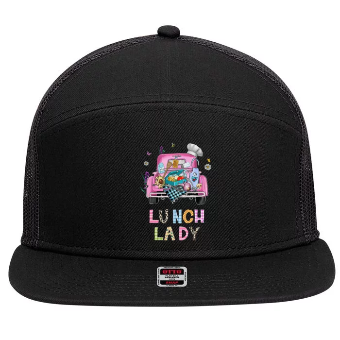 Lunch Lady Cute Truck Lunch Ladies Squad Cafeteria Crew 7 Panel Mesh Trucker Snapback Hat