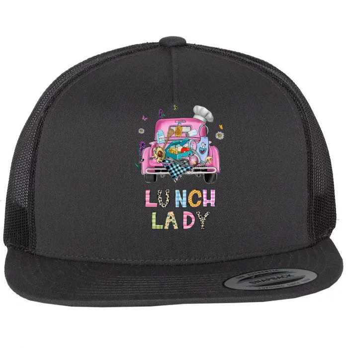 Lunch Lady Cute Truck Lunch Ladies Squad Cafeteria Crew Flat Bill Trucker Hat