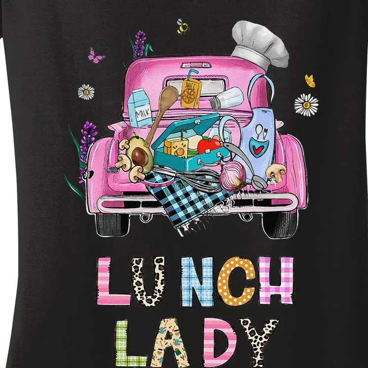 Lunch Lady Cute Truck Lunch Ladies Squad Cafeteria Crew Women's V-Neck T-Shirt