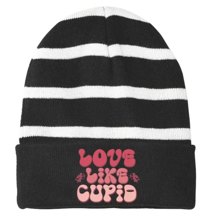 Love Like Cupid Retro Valentines Striped Beanie with Solid Band