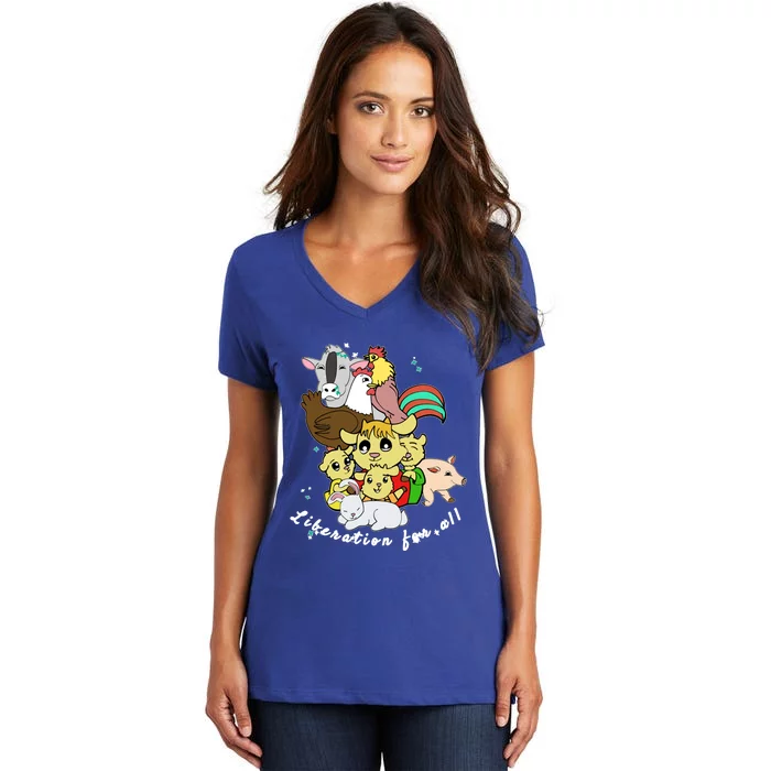 Liberation Ll Cute Farm Animals Vegan Vegetarian Love Gift Women's V-Neck T-Shirt