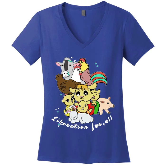 Liberation Ll Cute Farm Animals Vegan Vegetarian Love Gift Women's V-Neck T-Shirt