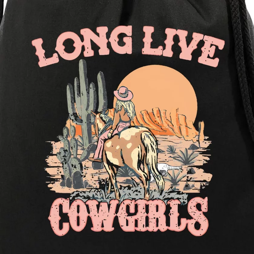 Long Live Cowgirls Retro Western Drawstring Bag