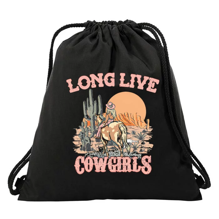 Long Live Cowgirls Retro Western Drawstring Bag