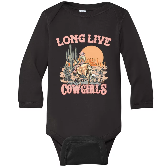 Long Live Cowgirls Retro Western Baby Long Sleeve Bodysuit