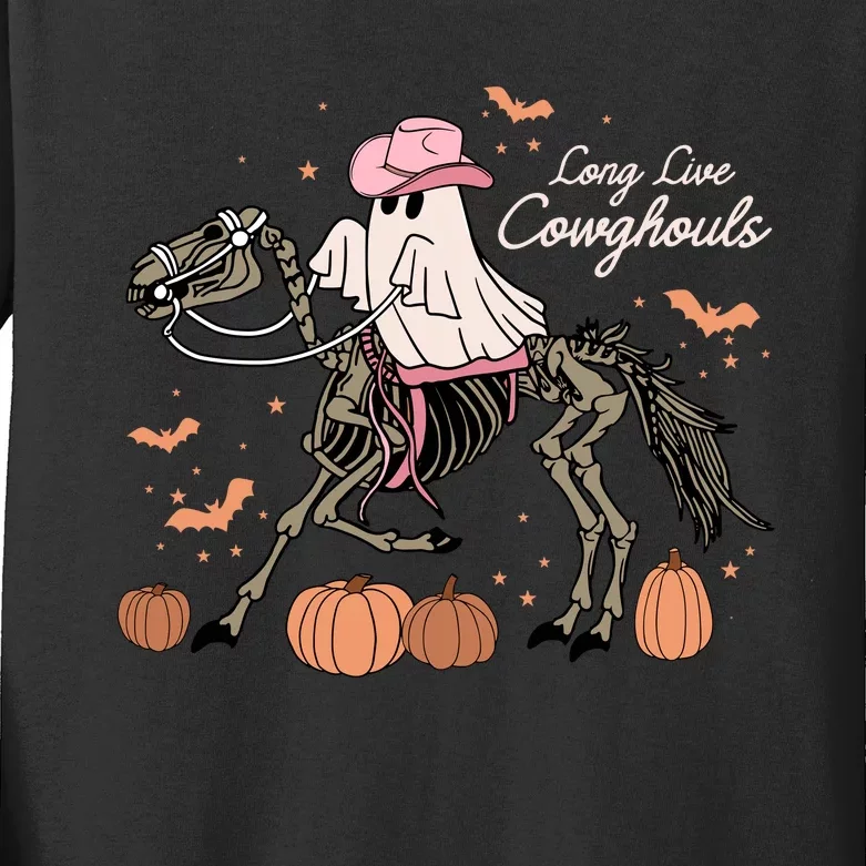 Long Live Cowghouls Halloween Ghost Cowboy Skeleton Horse Kids Long Sleeve Shirt