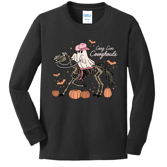 Long Live Cowghouls Halloween Ghost Cowboy Skeleton Horse Kids Long Sleeve Shirt