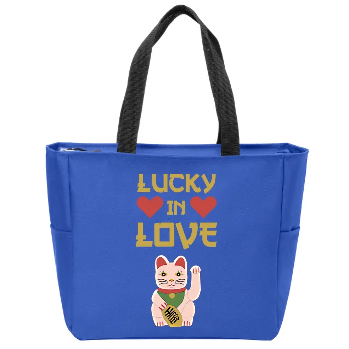 Lucky Love Cat Valentine Eki Neko Fortune Gift Zip Tote Bag