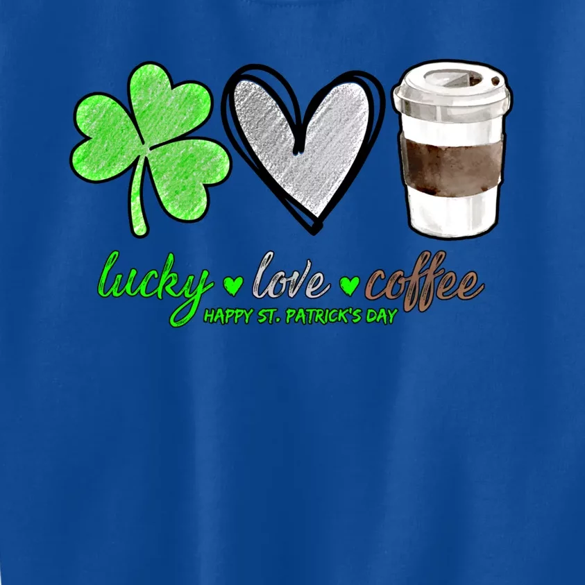 Lucky Love Coffee Shamrock Happy St Patrick's Day Funny Gift Cute Gift Kids Sweatshirt