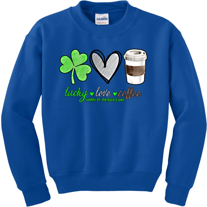 Lucky Love Coffee Shamrock Happy St Patrick's Day Funny Gift Cute Gift Kids Sweatshirt