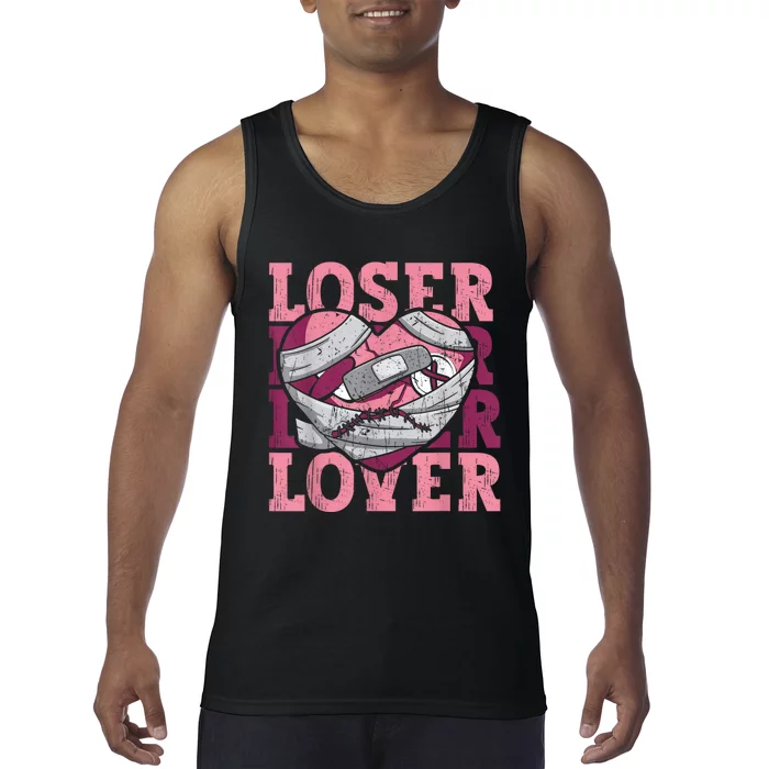 Lover Loser Dripping Heart Heartbreak Design Valentines Tank Top