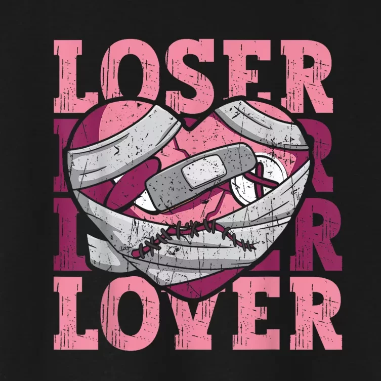 Lover Loser Dripping Heart Heartbreak Design Valentines Women's Crop Top Tee