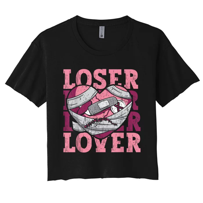 Lover Loser Dripping Heart Heartbreak Design Valentines Women's Crop Top Tee