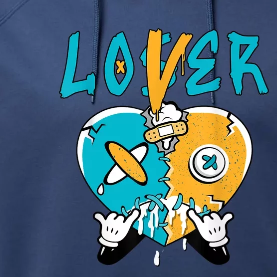 Loser Lover Drip Heart Retro Aqua 5s Matching Performance Fleece Hoodie