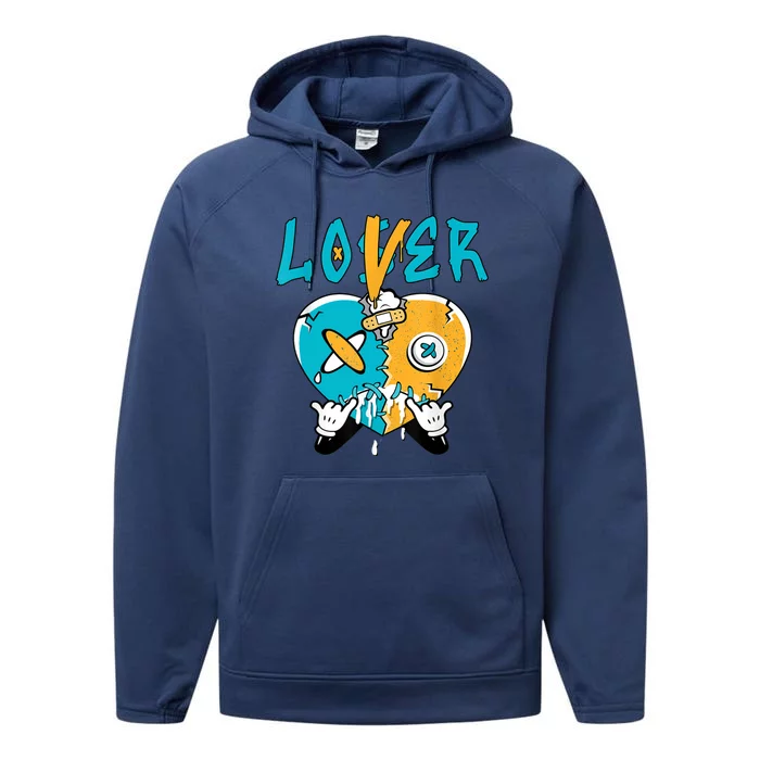 Loser Lover Drip Heart Retro Aqua 5s Matching Performance Fleece Hoodie