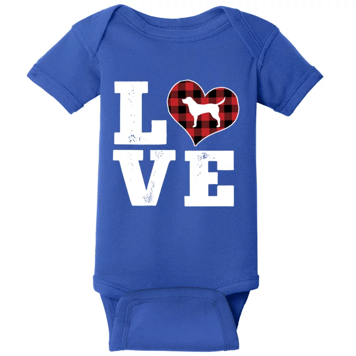 Love Labrador Dog Lovers Funny Gift Buffalo Plaid Valentines Day Gift Baby Bodysuit