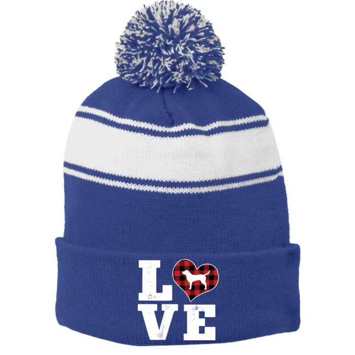 Love Labrador Dog Lovers Funny Gift Buffalo Plaid Valentines Day Gift Stripe Pom Pom Beanie