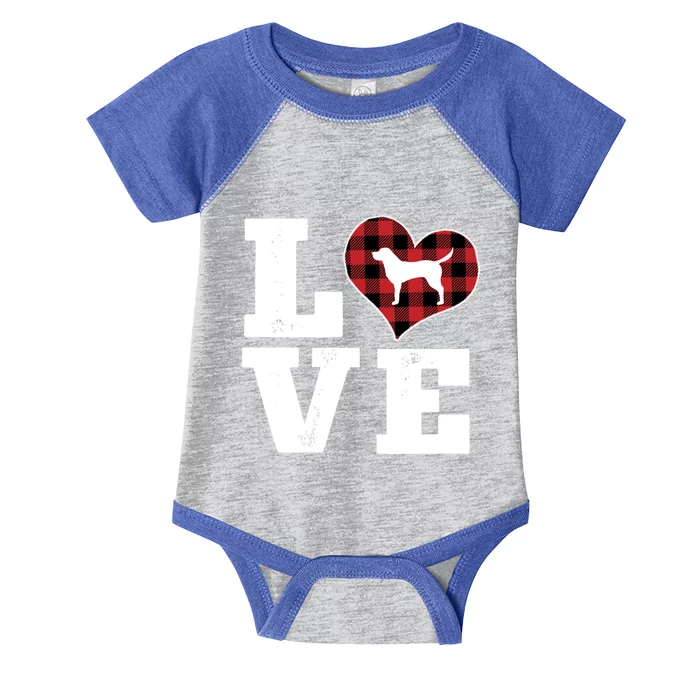 Love Labrador Dog Lovers Funny Gift Buffalo Plaid Valentines Day Gift Infant Baby Jersey Bodysuit