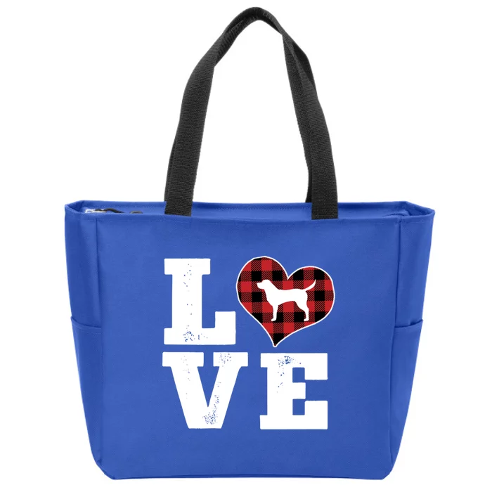 Love Labrador Dog Lovers Funny Gift Buffalo Plaid Valentines Day Gift Zip Tote Bag