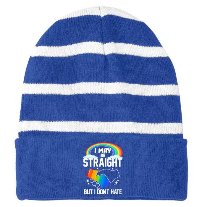 Lgbtq+ Love Equality Bi I May Be Straight But I Dont Hate Gift Striped Beanie with Solid Band