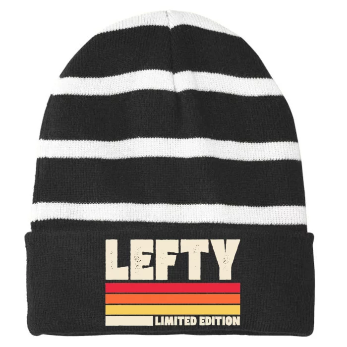 Lefty Limited Edition Left Handed Distressed Retro Vintage Striped Beanie with Solid Band