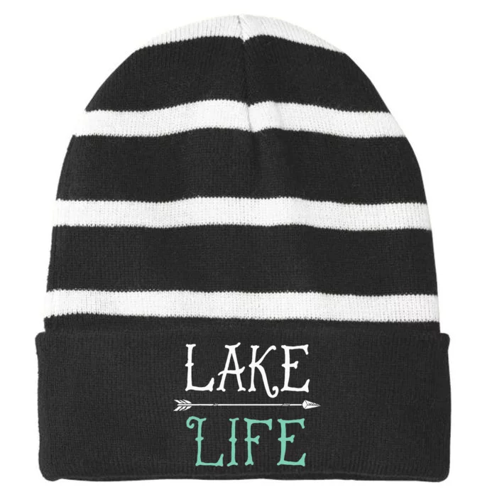 Lake Life Fishing Boating Sailing Funny Outdoor Striped Beanie with Solid Band