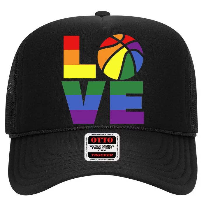 LGBT Love Funny Rainbow Basketball Gay Pride Player Fan High Crown Mesh Trucker Hat