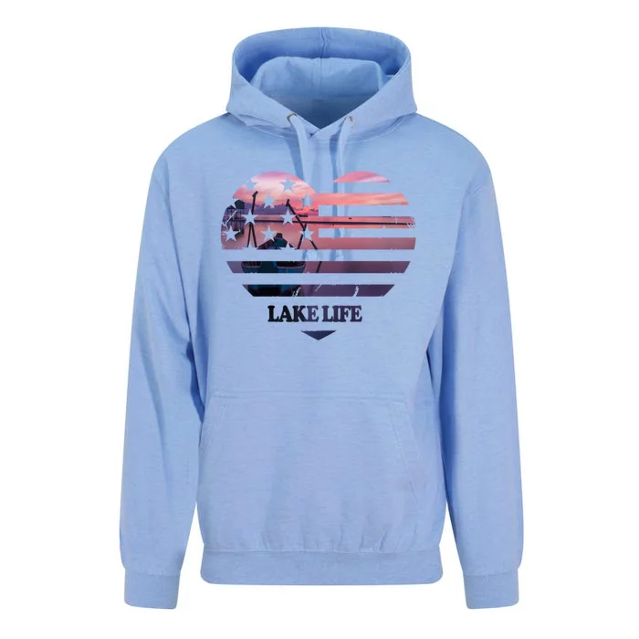 Lake Life Fisher Sunset American Flag Bass Fishing Boat Gift Unisex Surf Hoodie