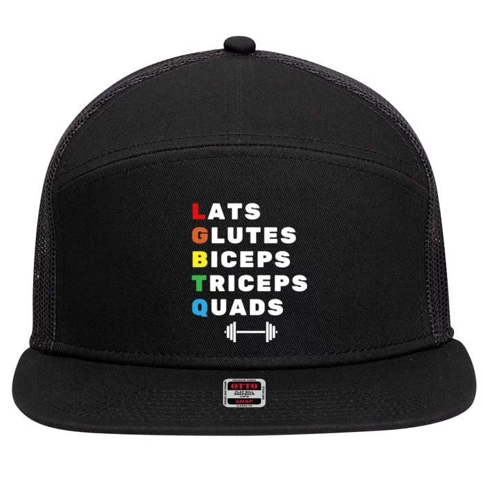 Lgbtq Lats Glutes Biceps Triceps Quads Weightlifting 7 Panel Mesh Trucker Snapback Hat