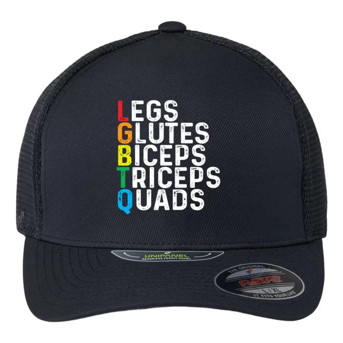 Lgbtq Legs Glutes Biceps Triceps Quads Gay Gym Exercise Flexfit Unipanel Trucker Cap