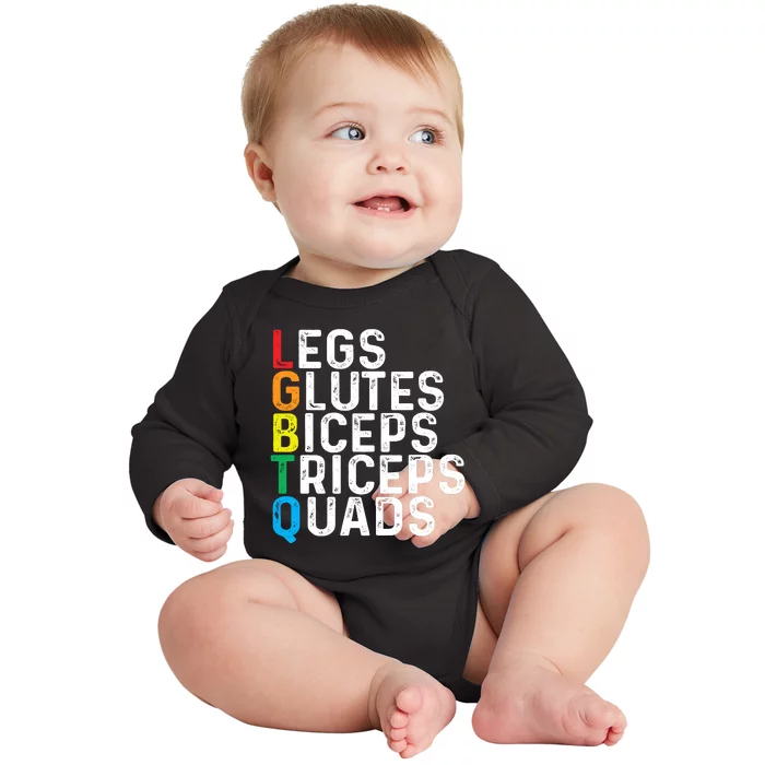 Lgbtq Legs Glutes Biceps Triceps Quads Gay Gym Exercise Baby Long Sleeve Bodysuit