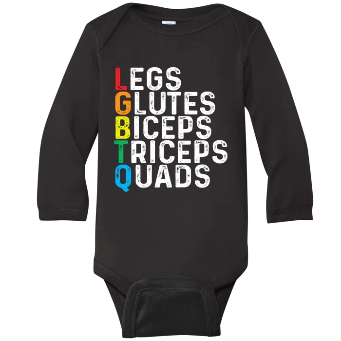 Lgbtq Legs Glutes Biceps Triceps Quads Gay Gym Exercise Baby Long Sleeve Bodysuit