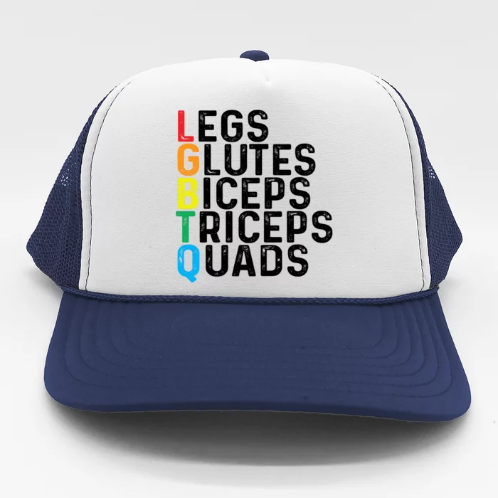 Lgbtq Legs Glutes Biceps Triceps Quads Gay Gym Exercise Trucker Hat